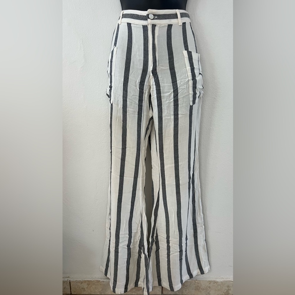 Indah Black & White Vertical Stripe Wide-Leg Pants
